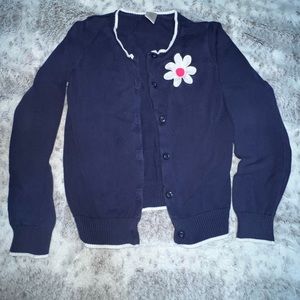 Navy Sweater with White Flower